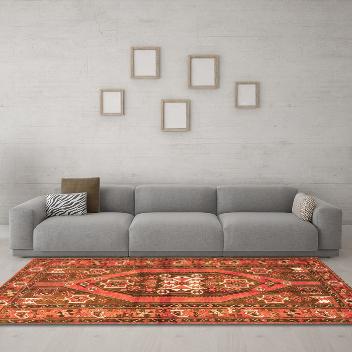 Machine Washable Persian Orange Traditional Area Rugs in a Living Room, wshtr2833org