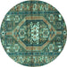 Round Persian Turquoise Traditional Rug, tr2833turq