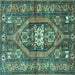 Square Machine Washable Persian Turquoise Traditional Area Rugs, wshtr2833turq