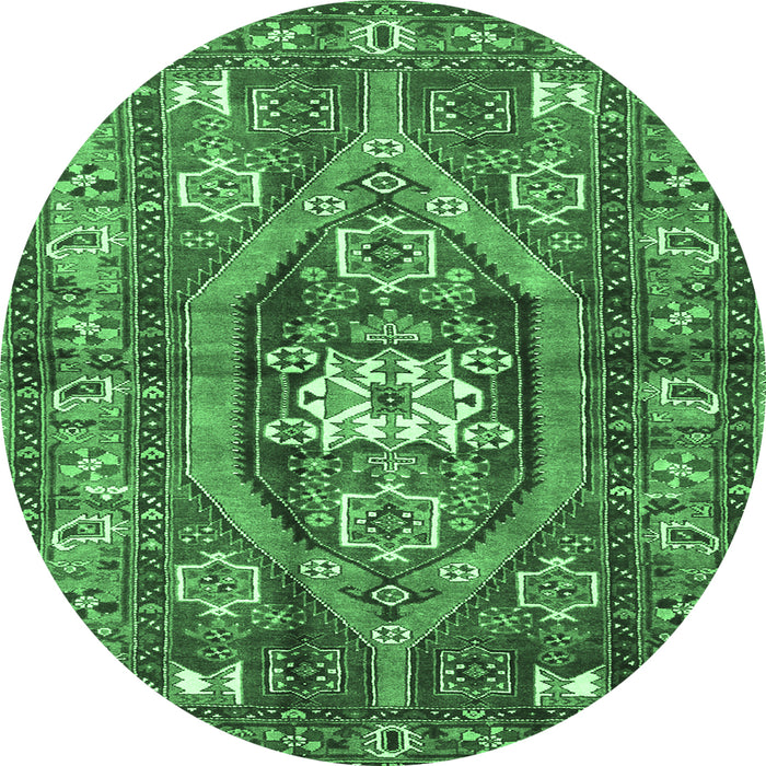 Round Machine Washable Persian Emerald Green Traditional Area Rugs, wshtr2833emgrn