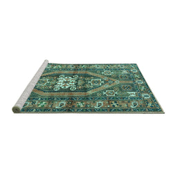 Sideview of Machine Washable Persian Turquoise Traditional Area Rugs, wshtr2833turq