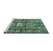 Sideview of Machine Washable Persian Turquoise Traditional Area Rugs, wshtr2833turq