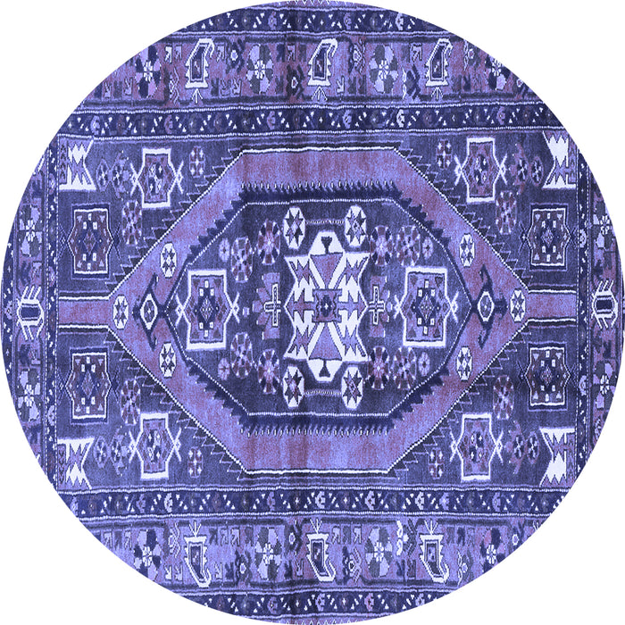 Round Machine Washable Persian Blue Traditional Rug, wshtr2833blu