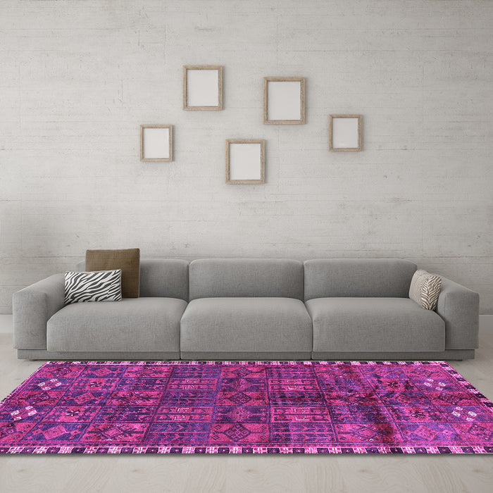Machine Washable Persian Purple Traditional Area Rugs in a Living Room, wshtr2834pur