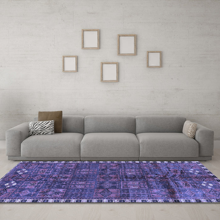 Machine Washable Persian Blue Traditional Rug in a Living Room, wshtr2834blu