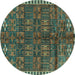 Round Persian Turquoise Traditional Rug, tr2834turq