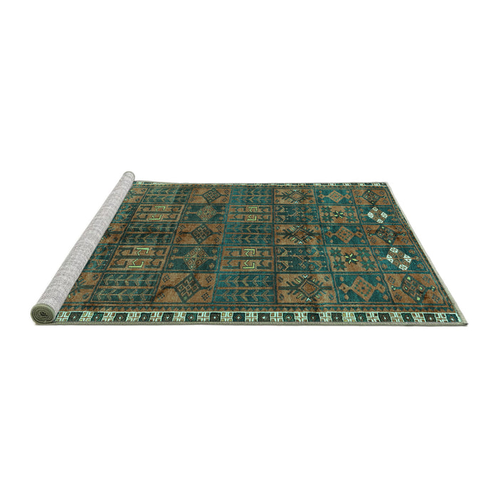 Sideview of Machine Washable Persian Turquoise Traditional Area Rugs, wshtr2834turq