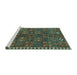 Sideview of Machine Washable Persian Turquoise Traditional Area Rugs, wshtr2834turq