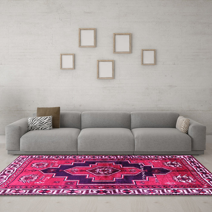 Machine Washable Persian Pink Traditional Rug in a Living Room, wshtr2835pnk