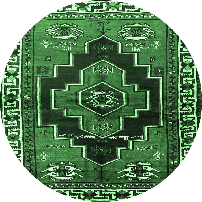 Round Machine Washable Persian Emerald Green Traditional Area Rugs, wshtr2835emgrn