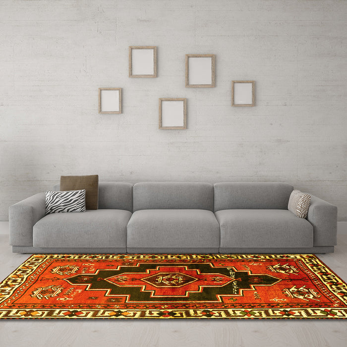 Machine Washable Persian Yellow Traditional Rug in a Living Room, wshtr2835yw