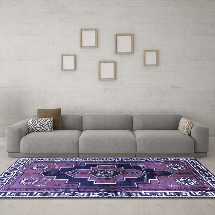 Machine Washable Persian Blue Traditional Rug in a Living Room, wshtr2835blu