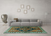 Machine Washable Persian Turquoise Traditional Area Rugs in a Living Room,, wshtr2835turq