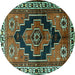 Round Machine Washable Persian Turquoise Traditional Area Rugs, wshtr2835turq