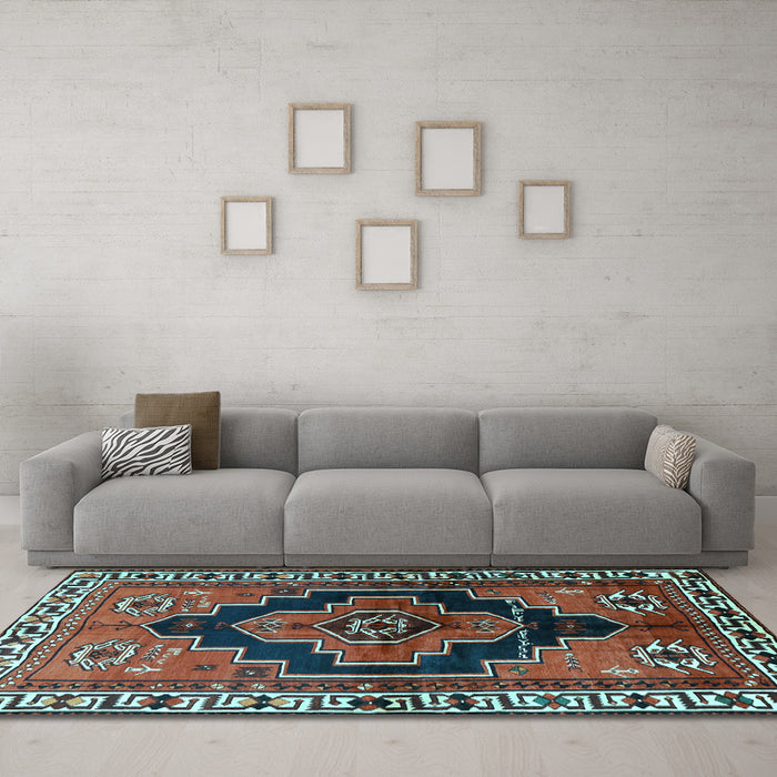 Machine Washable Persian Light Blue Traditional Rug in a Living Room, wshtr2835lblu