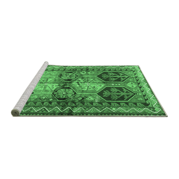 Sideview of Machine Washable Persian Emerald Green Traditional Area Rugs, wshtr2836emgrn