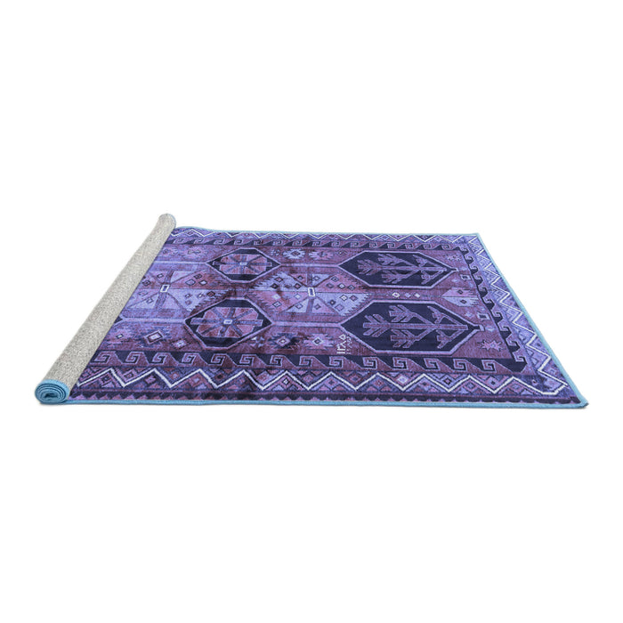 Sideview of Machine Washable Persian Blue Traditional Rug, wshtr2836blu