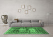 Machine Washable Persian Emerald Green Traditional Area Rugs in a Living Room,, wshtr2836emgrn