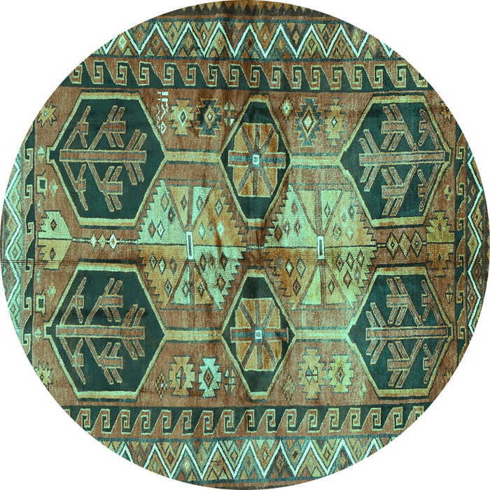 Round Machine Washable Persian Turquoise Traditional Area Rugs, wshtr2836turq