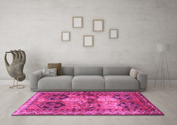 Machine Washable Persian Pink Traditional Rug in a Living Room, wshtr2836pnk