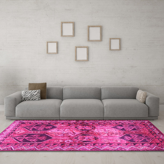 Machine Washable Persian Pink Traditional Rug in a Living Room, wshtr2836pnk