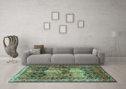 Machine Washable Persian Turquoise Traditional Area Rugs in a Living Room,, wshtr2836turq