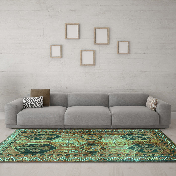 Machine Washable Persian Turquoise Traditional Area Rugs in a Living Room,, wshtr2836turq