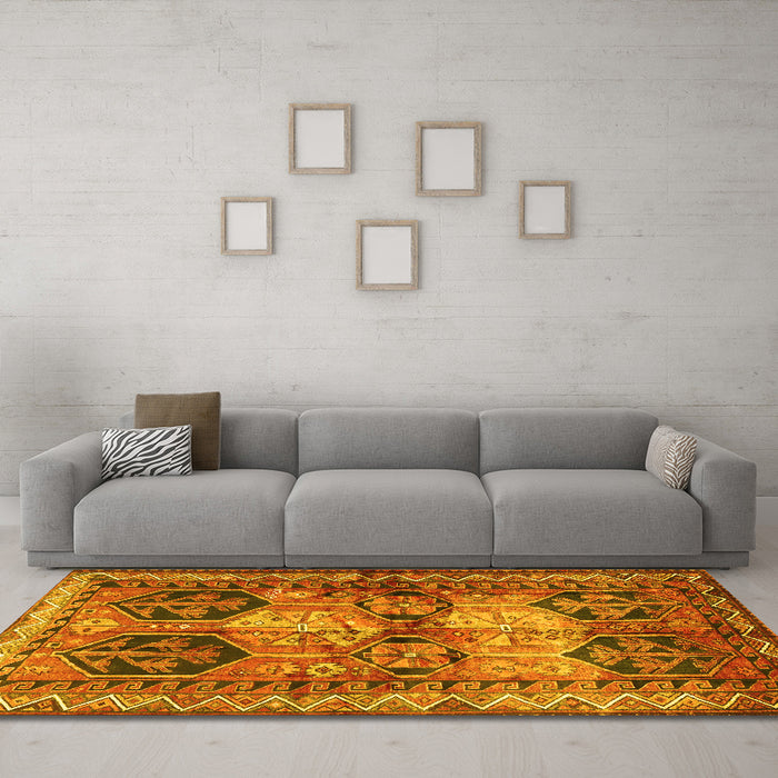 Machine Washable Persian Yellow Traditional Rug in a Living Room, wshtr2836yw