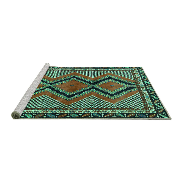 Sideview of Machine Washable Persian Turquoise Traditional Area Rugs, wshtr2837turq