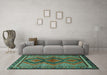 Machine Washable Persian Turquoise Traditional Area Rugs in a Living Room,, wshtr2837turq