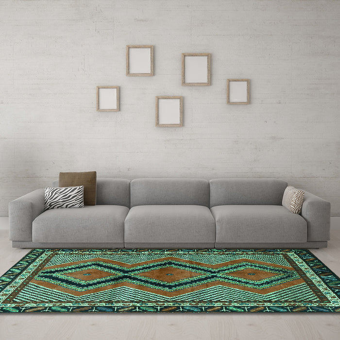 Machine Washable Persian Turquoise Traditional Area Rugs in a Living Room,, wshtr2837turq