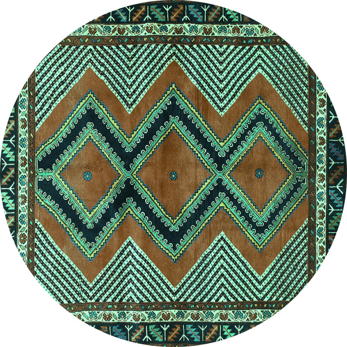 Round Persian Turquoise Traditional Rug, tr2837turq