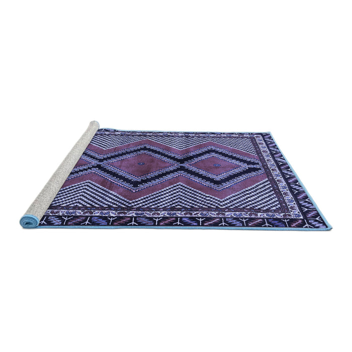 Sideview of Machine Washable Persian Blue Traditional Rug, wshtr2837blu