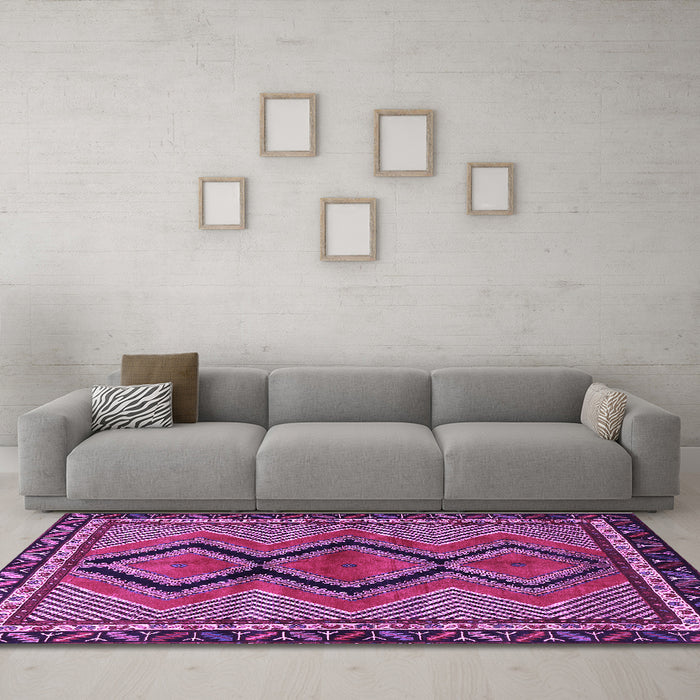 Machine Washable Persian Purple Traditional Area Rugs in a Living Room, wshtr2837pur