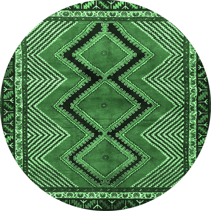 Round Machine Washable Persian Emerald Green Traditional Area Rugs, wshtr2837emgrn