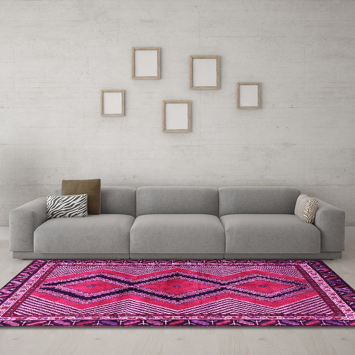 Machine Washable Persian Pink Traditional Rug in a Living Room, wshtr2837pnk