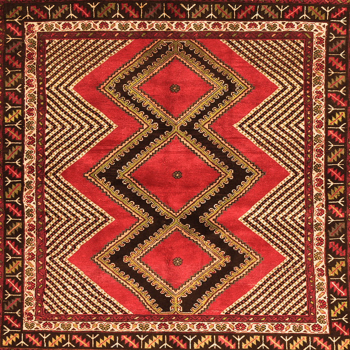 Round Machine Washable Persian Orange Traditional Area Rugs, wshtr2837org