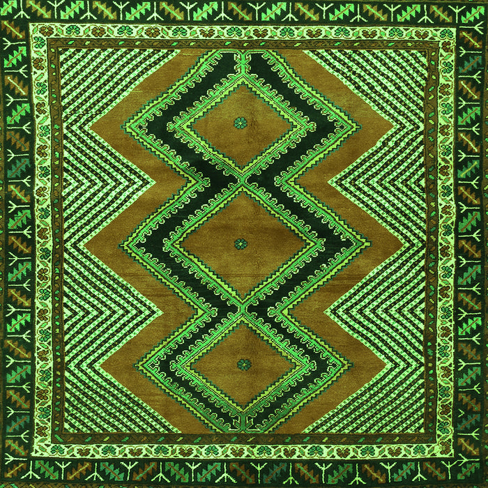 Round Machine Washable Persian Green Traditional Area Rugs, wshtr2837grn