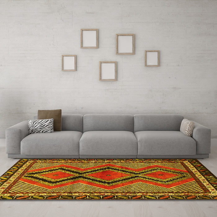 Machine Washable Persian Yellow Traditional Rug in a Living Room, wshtr2837yw