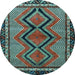 Round Machine Washable Persian Light Blue Traditional Rug, wshtr2837lblu