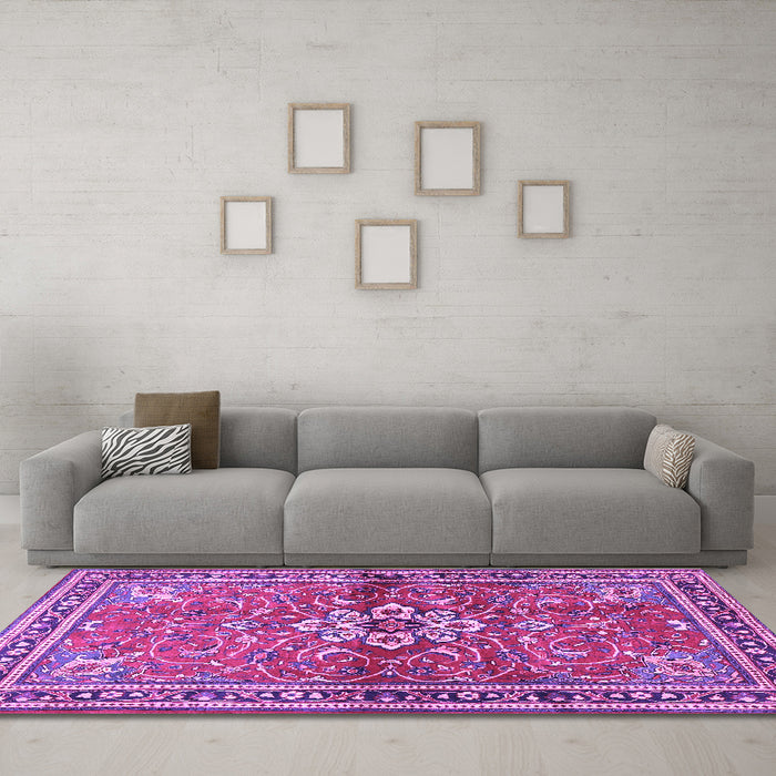 Machine Washable Persian Purple Traditional Area Rugs in a Living Room, wshtr2838pur