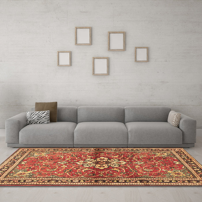 Machine Washable Persian Brown Traditional Rug in a Living Room,, wshtr2838brn