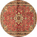 Round Machine Washable Persian Brown Traditional Rug, wshtr2838brn