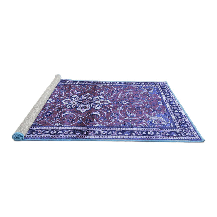 Sideview of Machine Washable Persian Blue Traditional Rug, wshtr2838blu