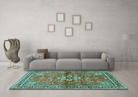 Machine Washable Persian Turquoise Traditional Rug, wshtr2838turq