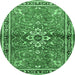 Round Machine Washable Persian Emerald Green Traditional Area Rugs, wshtr2838emgrn