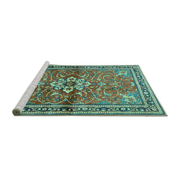 Sideview of Machine Washable Persian Turquoise Traditional Area Rugs, wshtr2838turq