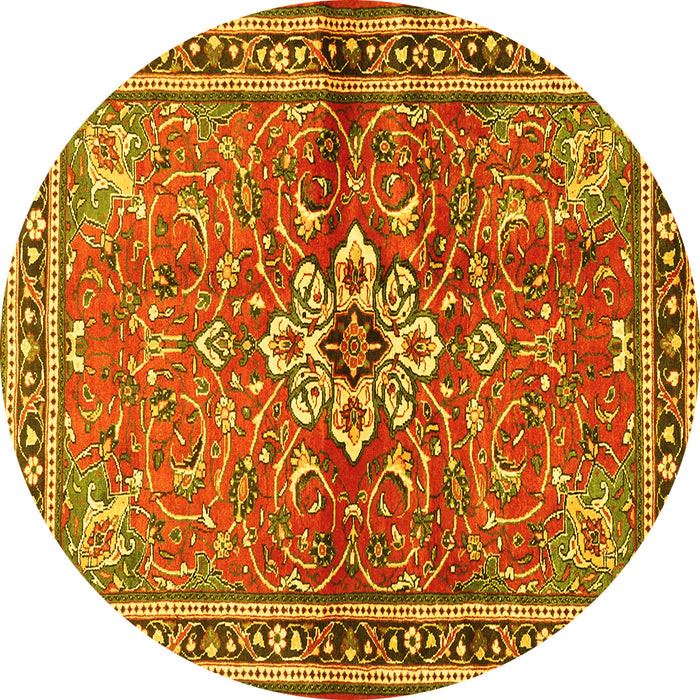 Round Machine Washable Persian Yellow Traditional Rug, wshtr2838yw