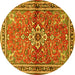 Round Machine Washable Persian Yellow Traditional Rug, wshtr2838yw