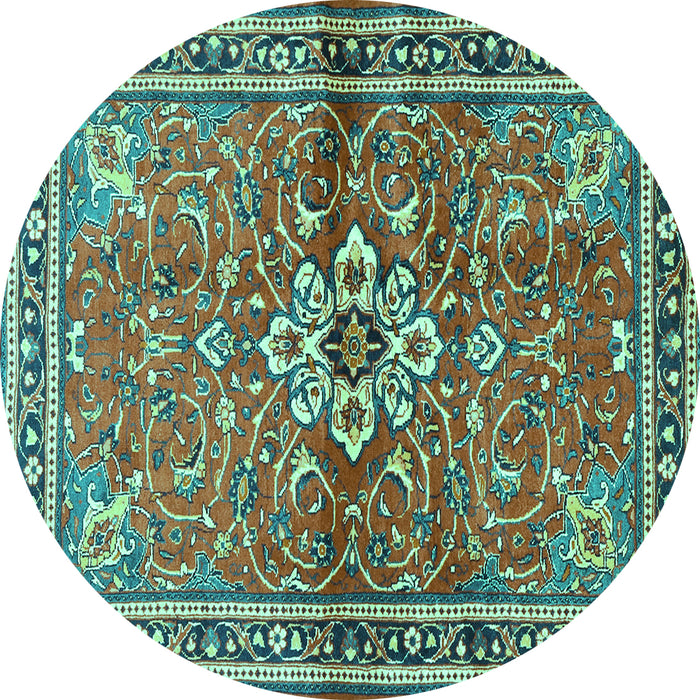 Round Machine Washable Persian Turquoise Traditional Area Rugs, wshtr2838turq